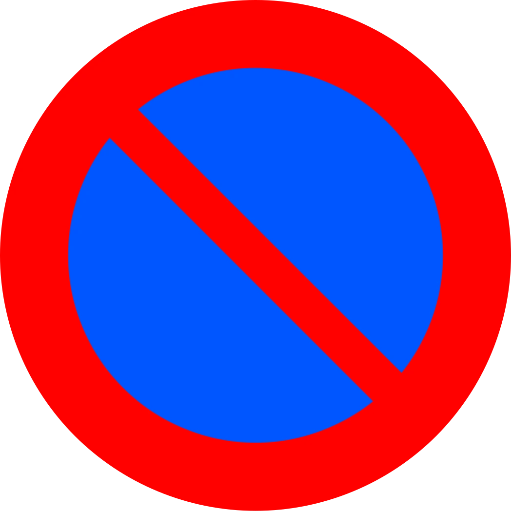 Parking prohibited sign (red circle with blue X)