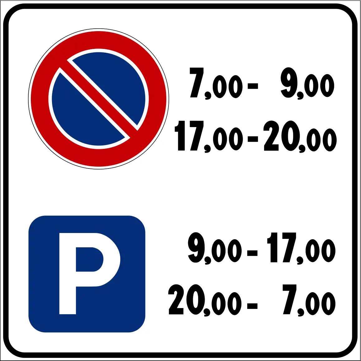 Parking allowed at specific times sign