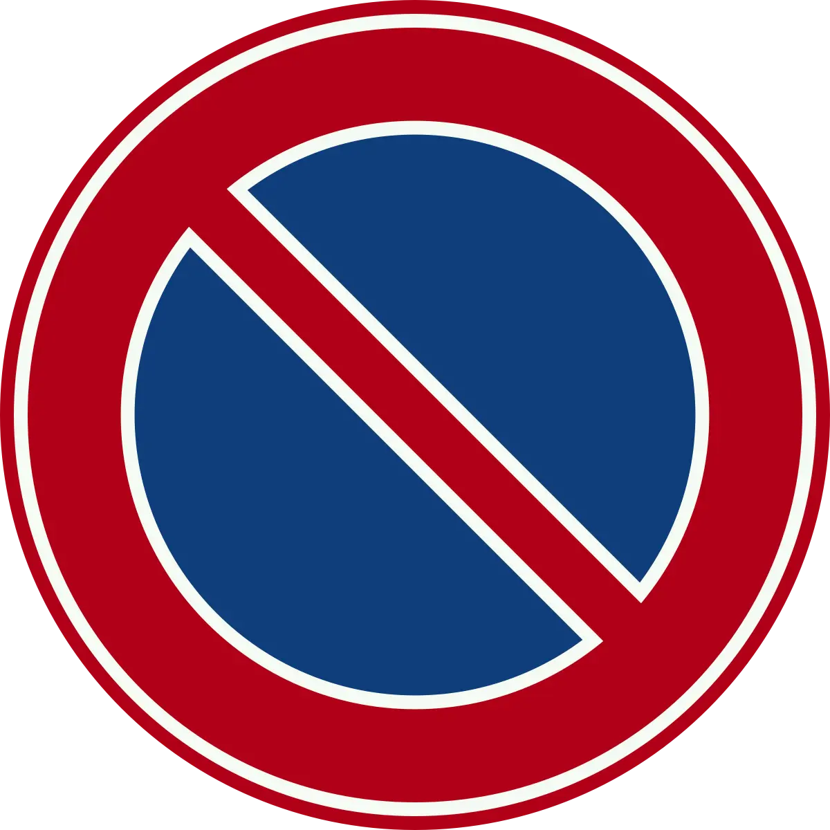 No parking sign (red circle with blue X)
