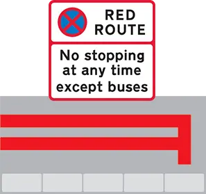 Double red lines sign and road marking