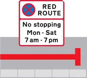 Single red line sign and road marking